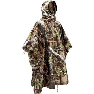 Camouflage Rain Poncho Waterproof Camo Raincoat Hunting Hiking Camping Fishing